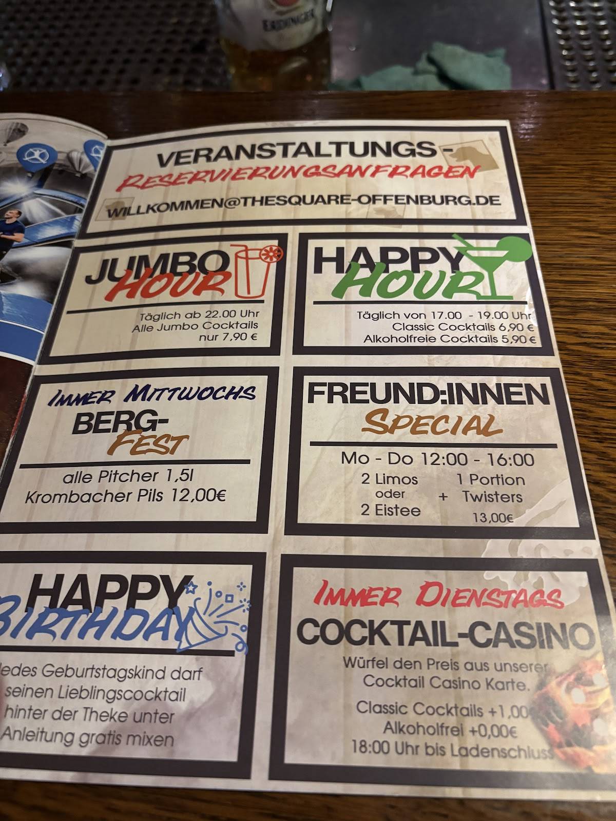 Menu de The Square
