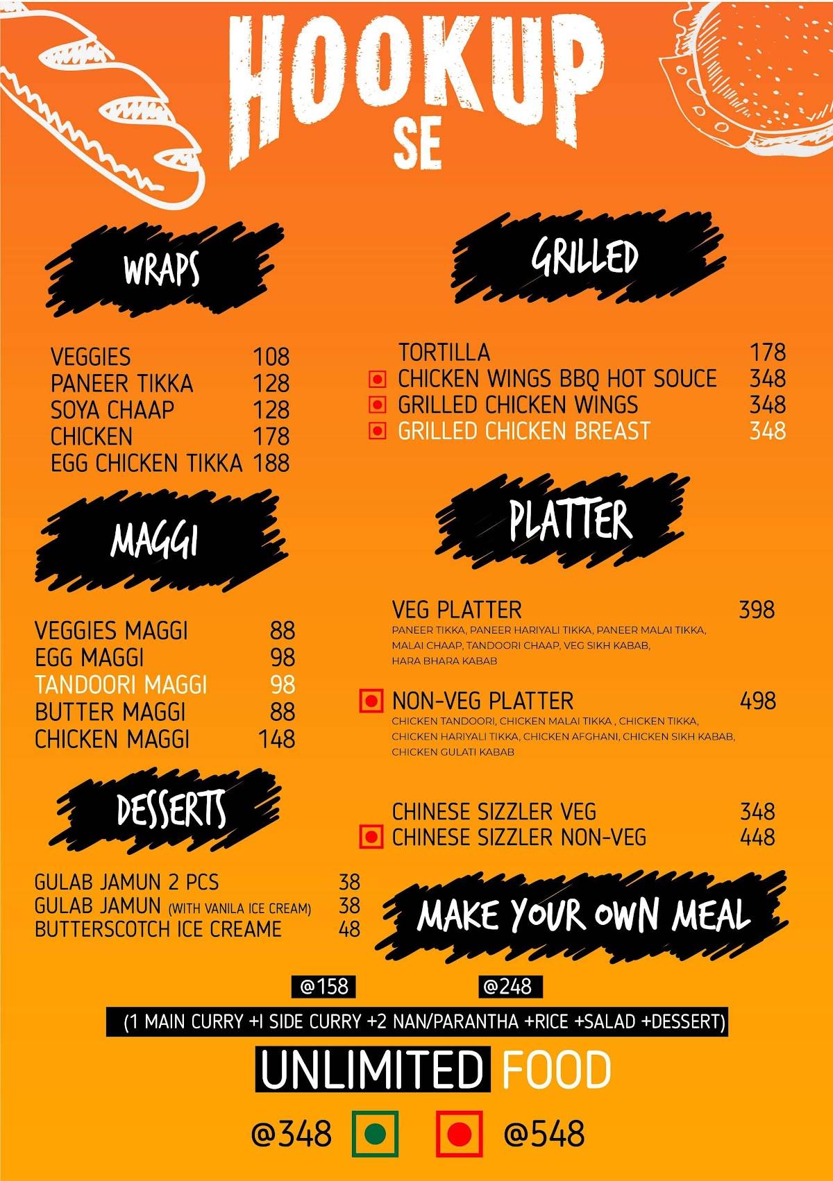 The Urban Street Cafe and Restaurant menu