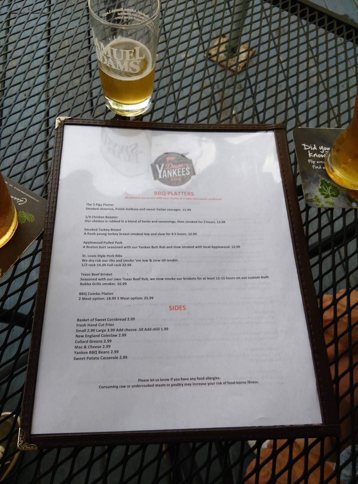 Menu at The Waterfront Tavern "Damn Yankees BBQ", Holyoke