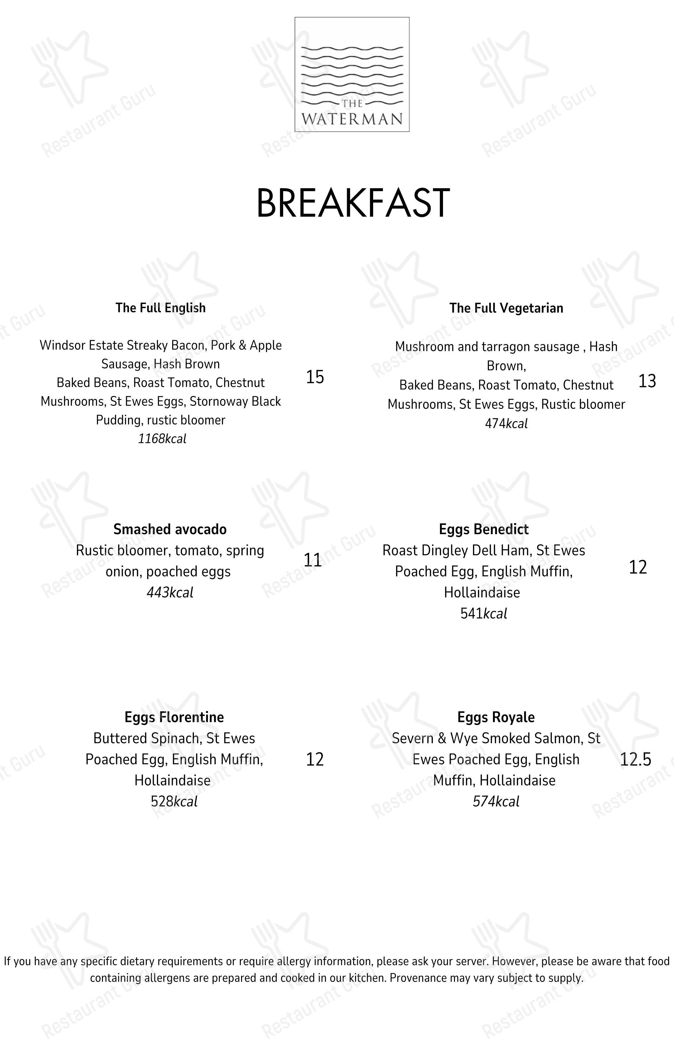 Menu at The Waterman pub & bar, Cambridge