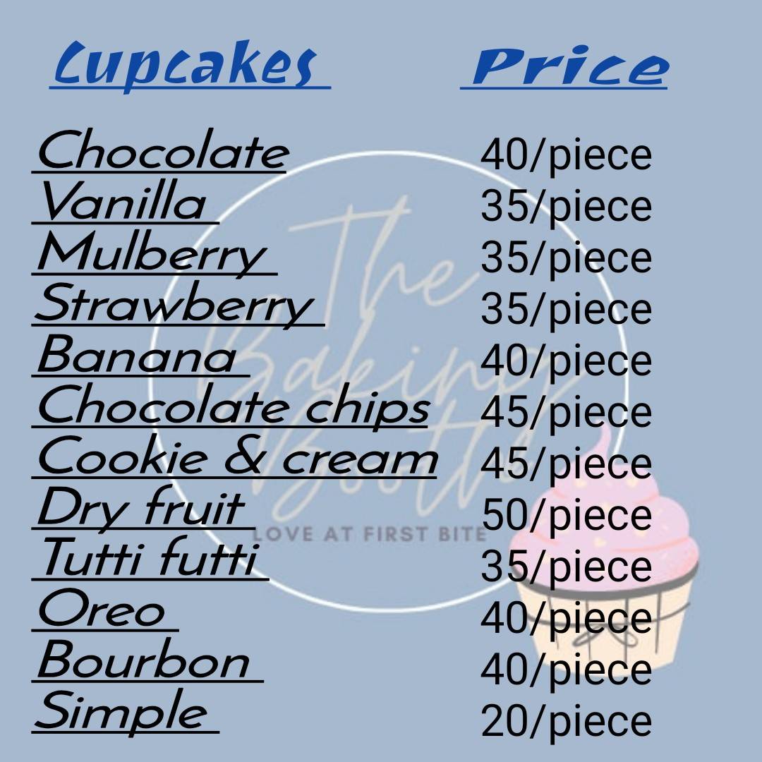 The Baking Booth menu