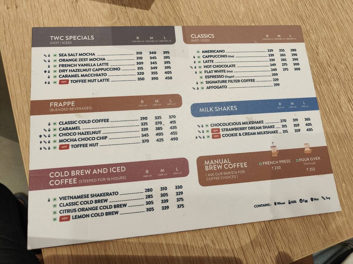Third Wave Coffee menu
