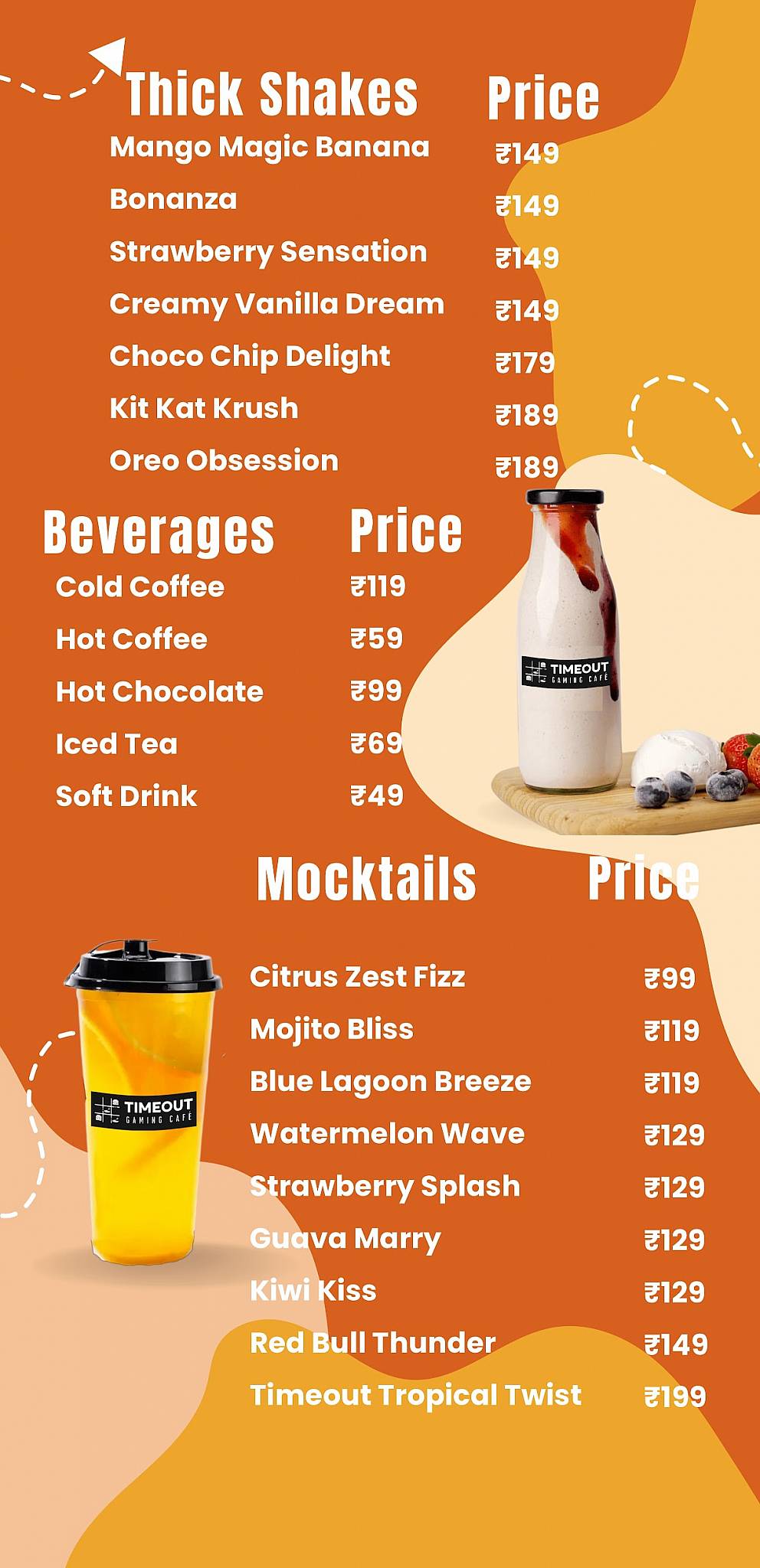 Timeout Gaming Cafe menu
