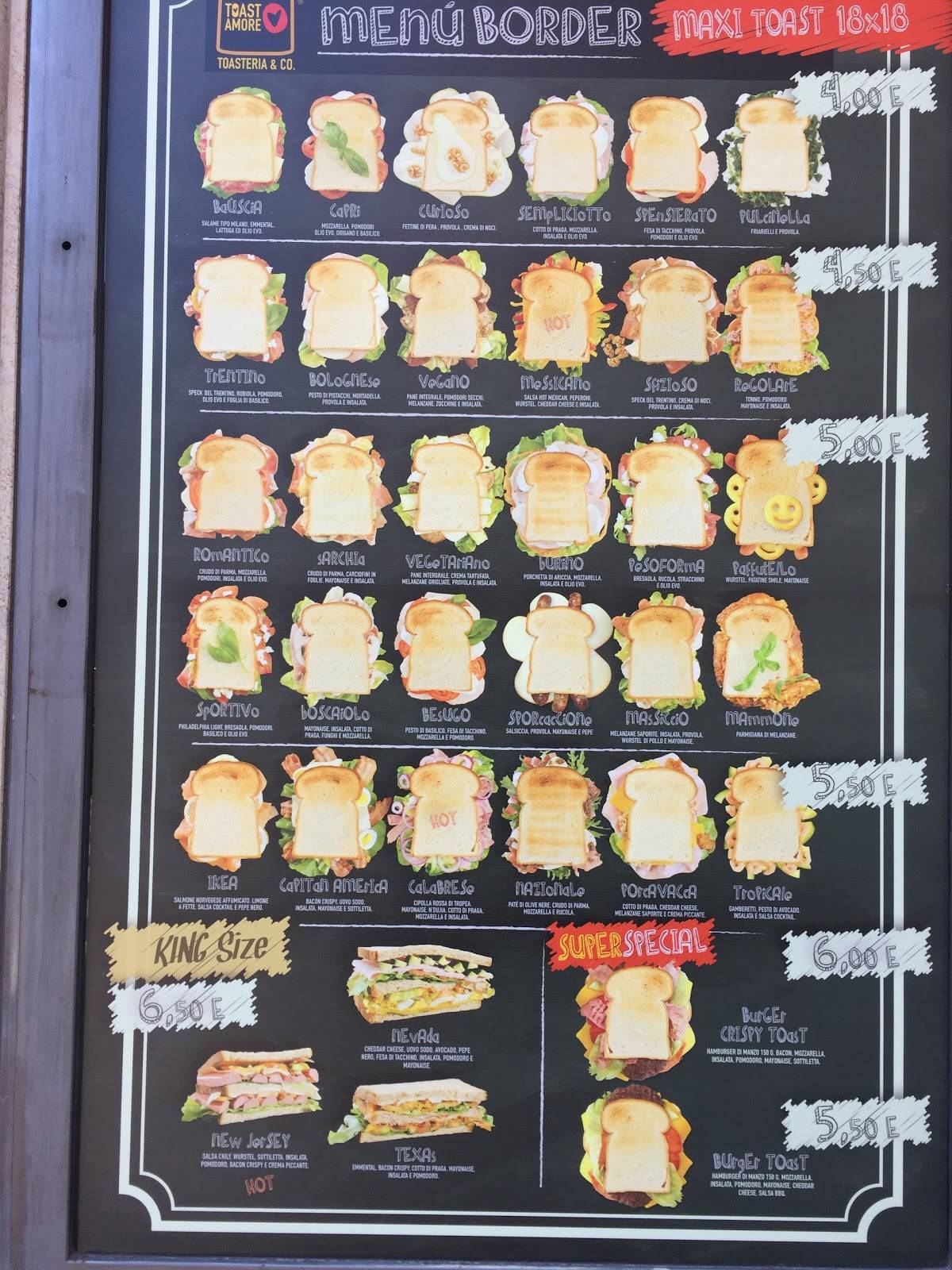 Menu di Toastamore 