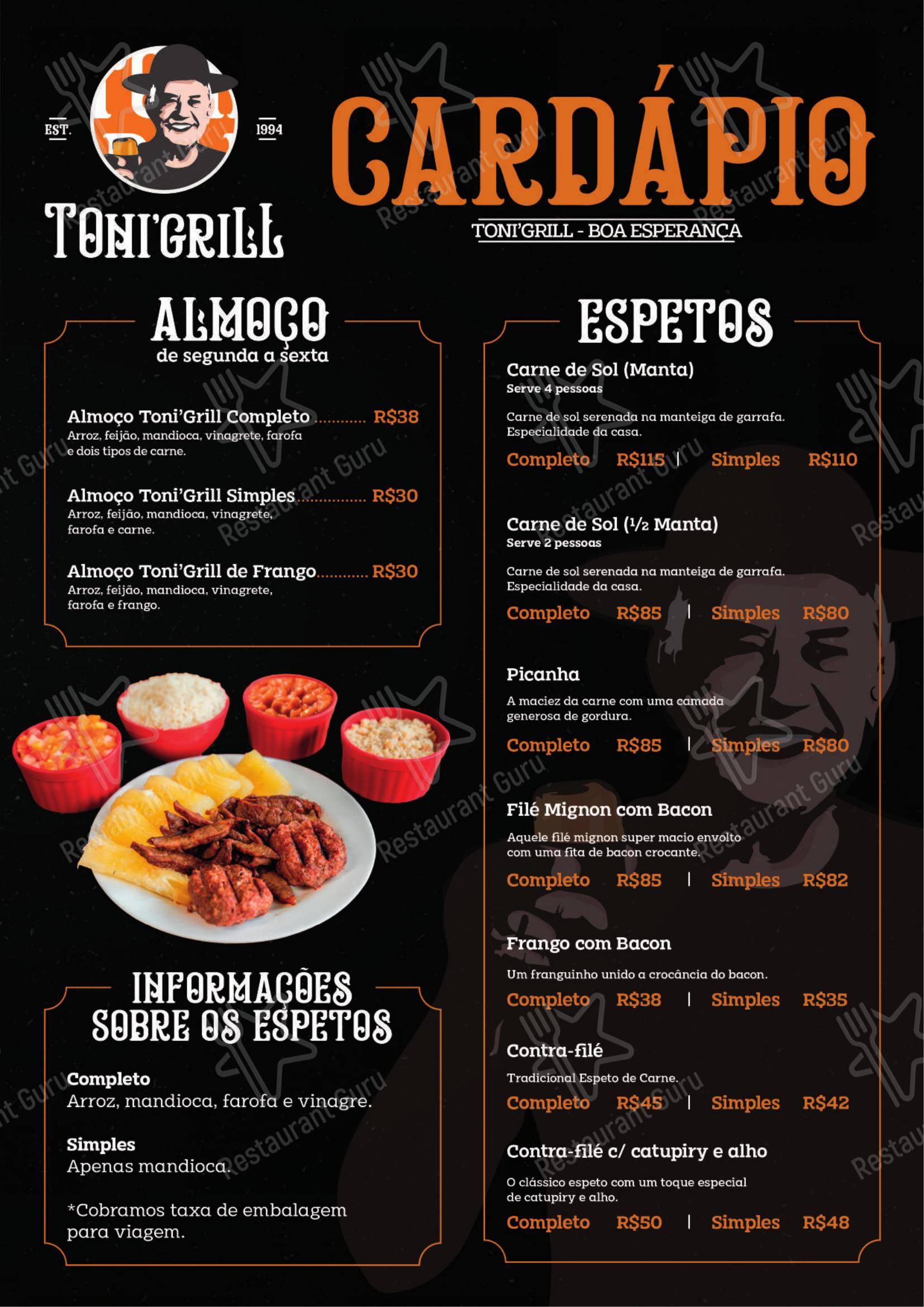 Toni Grill Boa Esperança em Cuiabá - Menu
