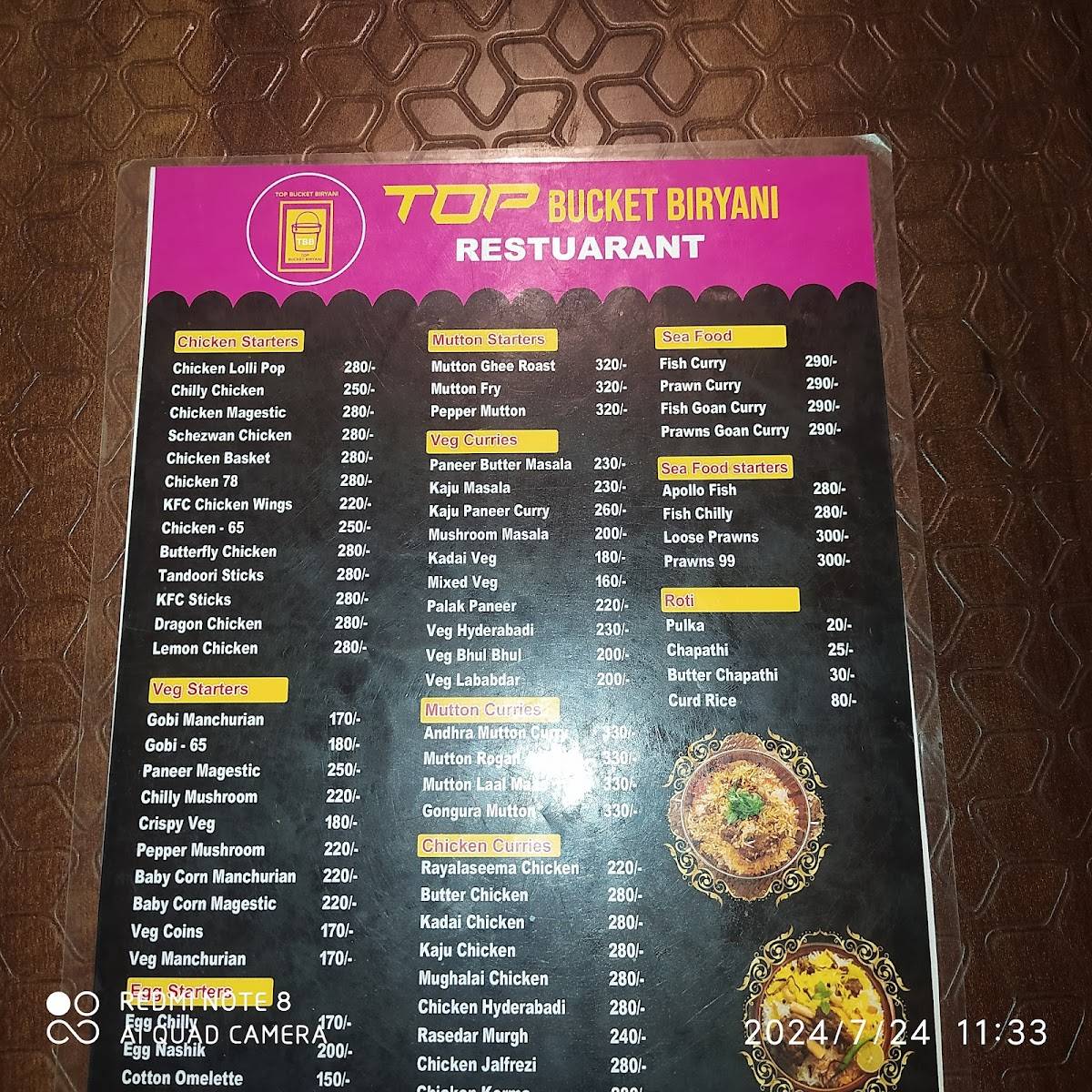 Top Bucket Biryani menu