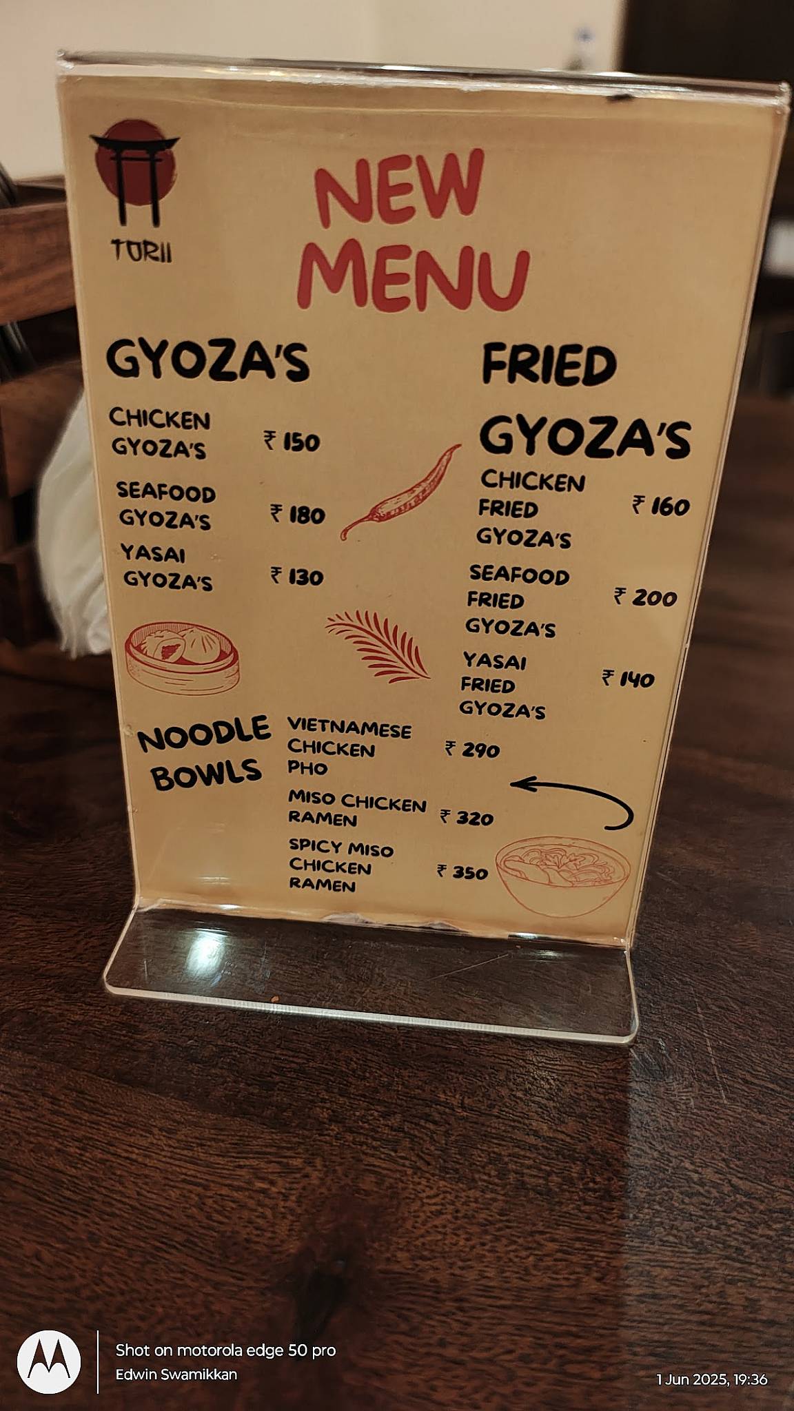 Torii Cafe menu