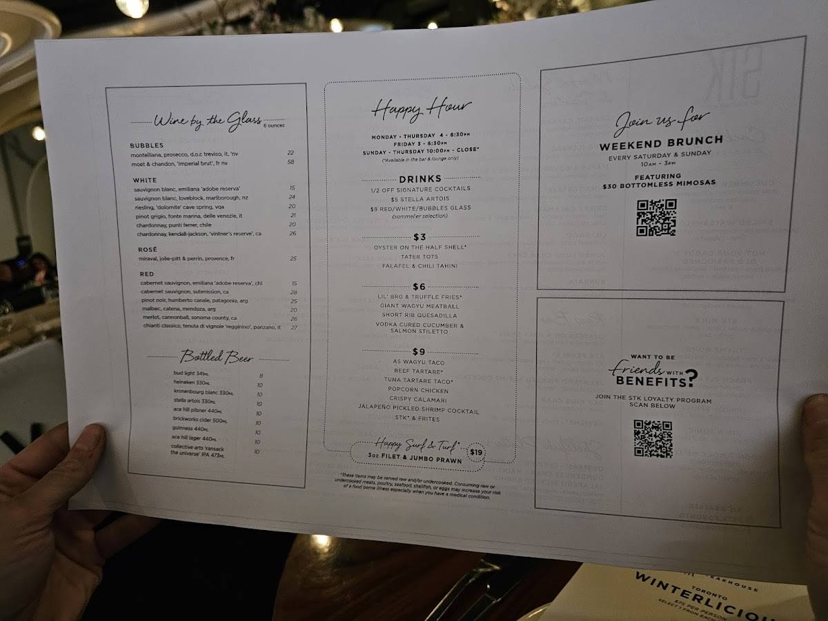 Menu de STK Steakhouse