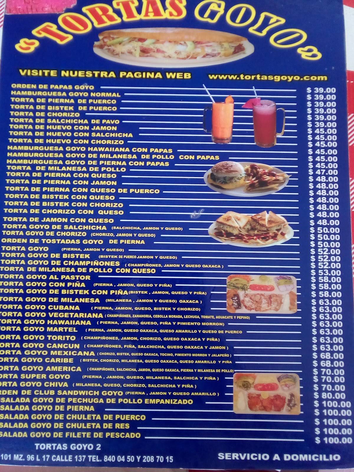 Carta Del Restaurante Tortas Goyo Cancún Av 137 Mza 96 Lote17