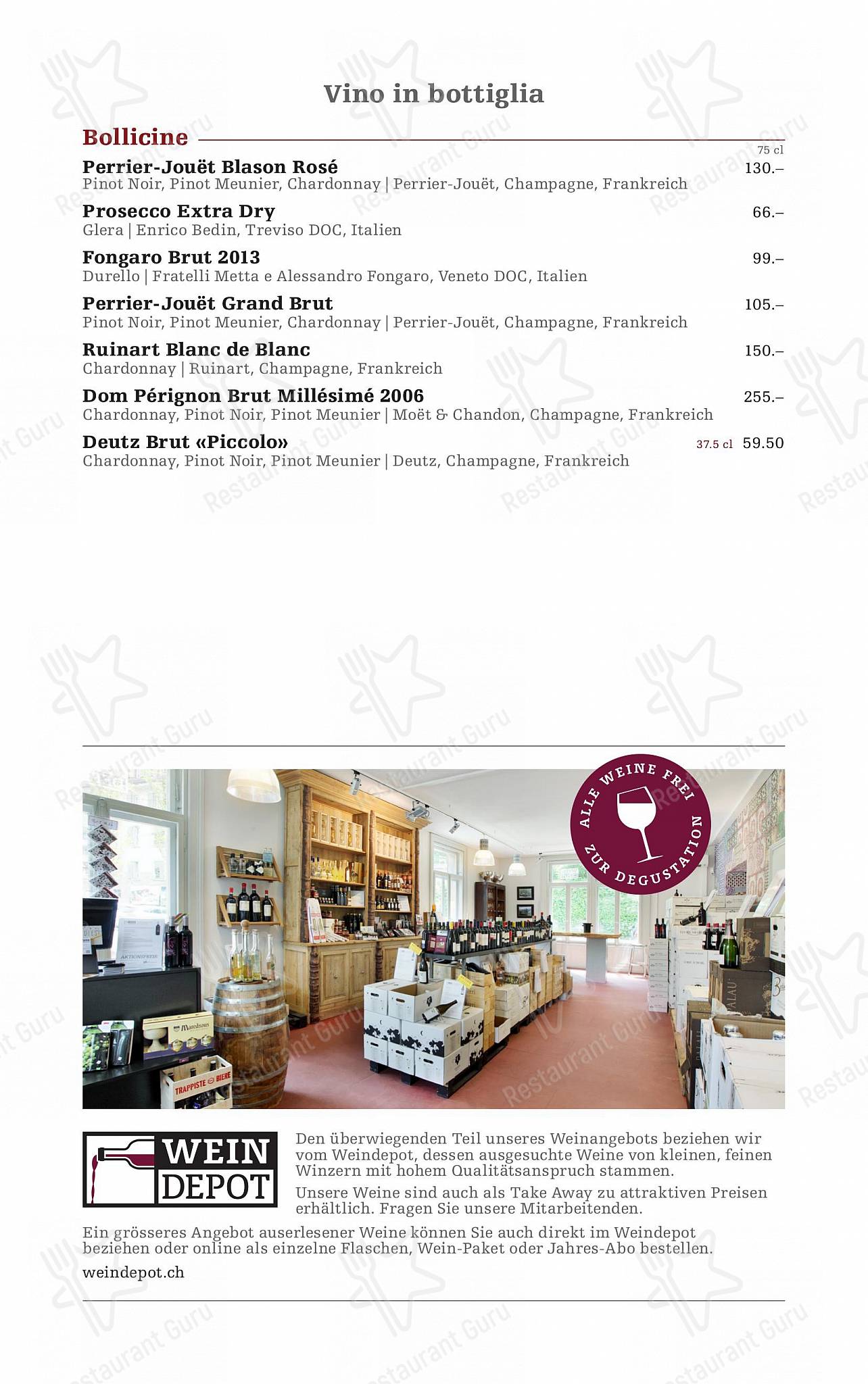 Totò in Zurigo - Carte menu