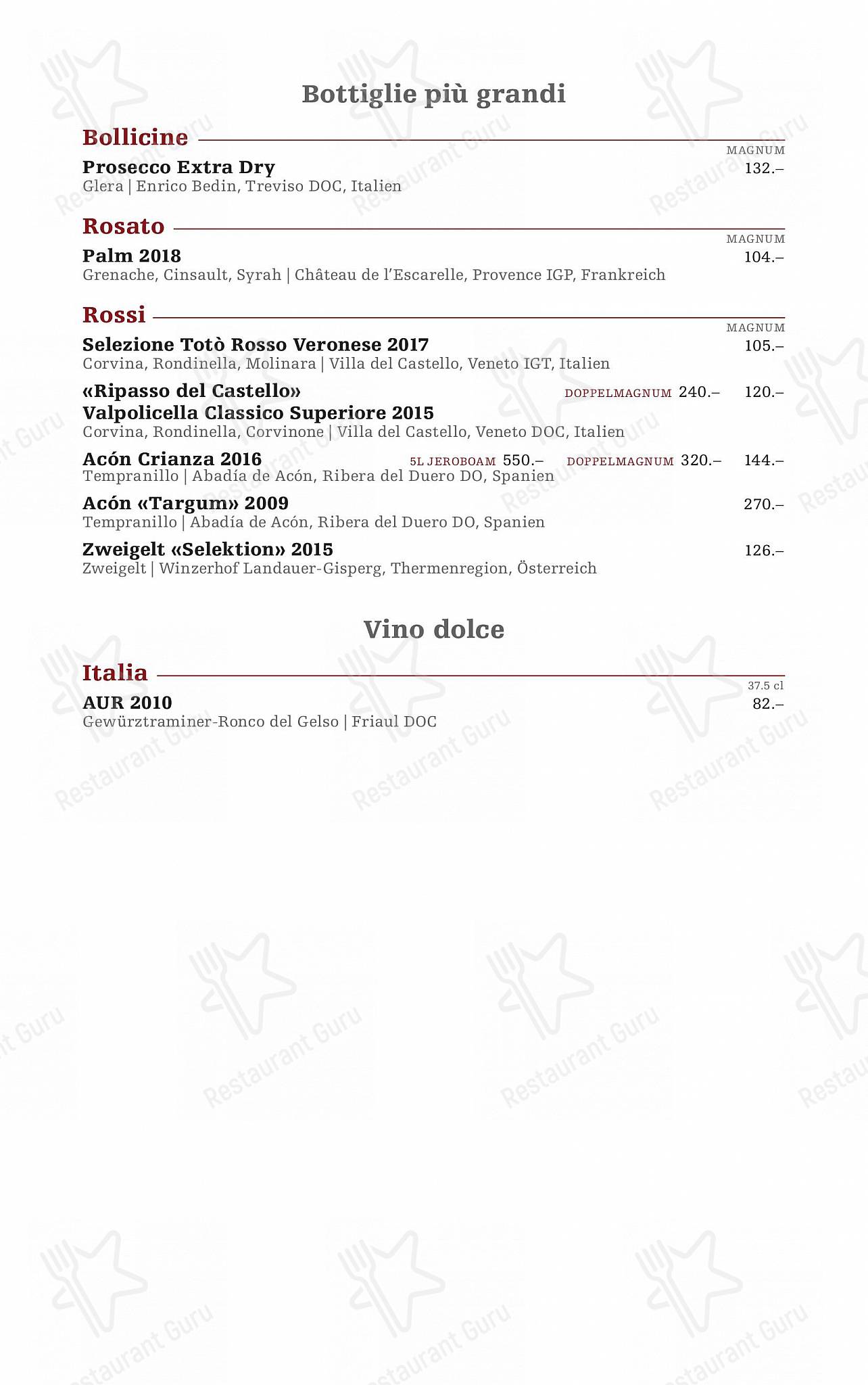 Totò in Zurigo - Carte menu
