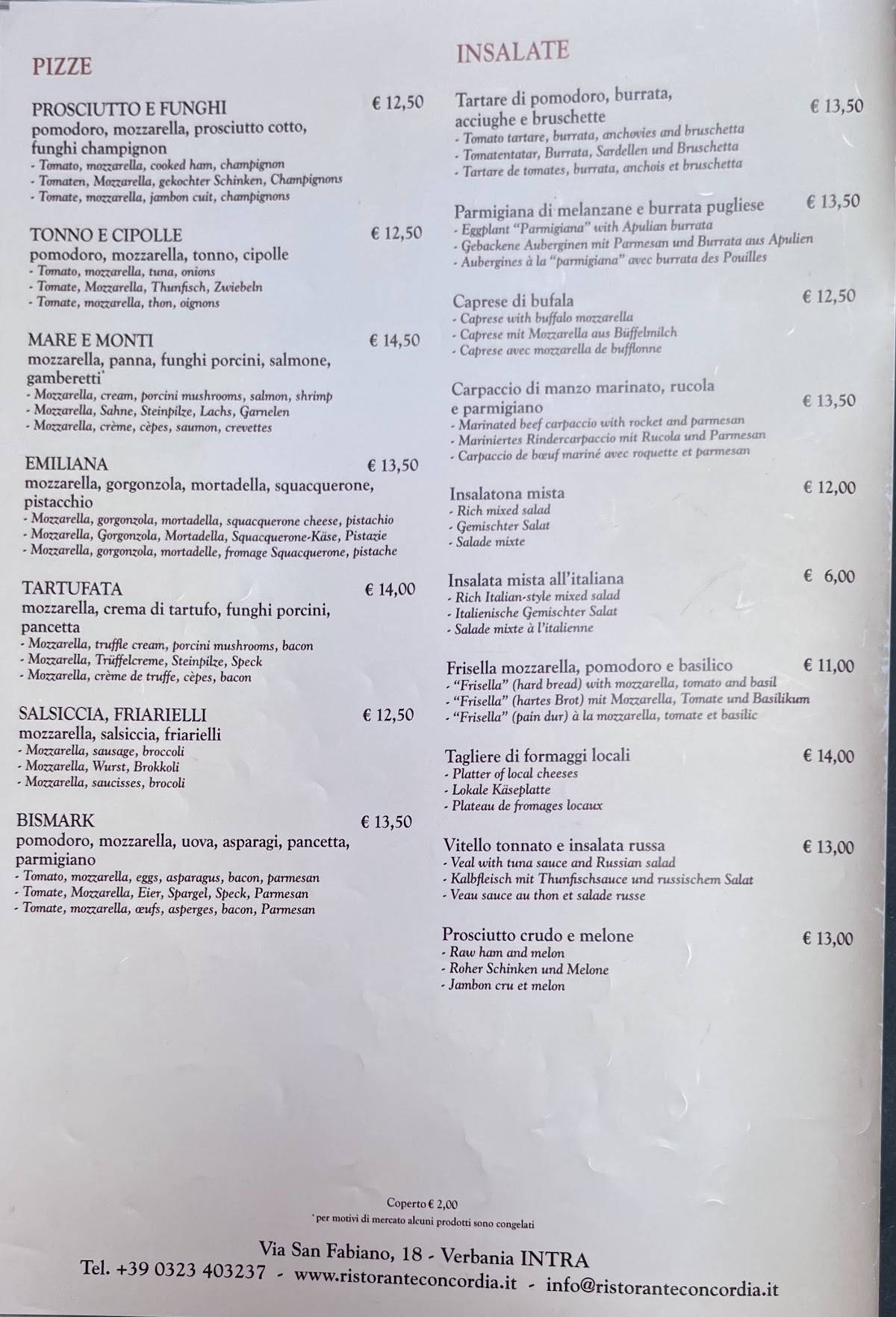 Menu di Trattoria Concordia 