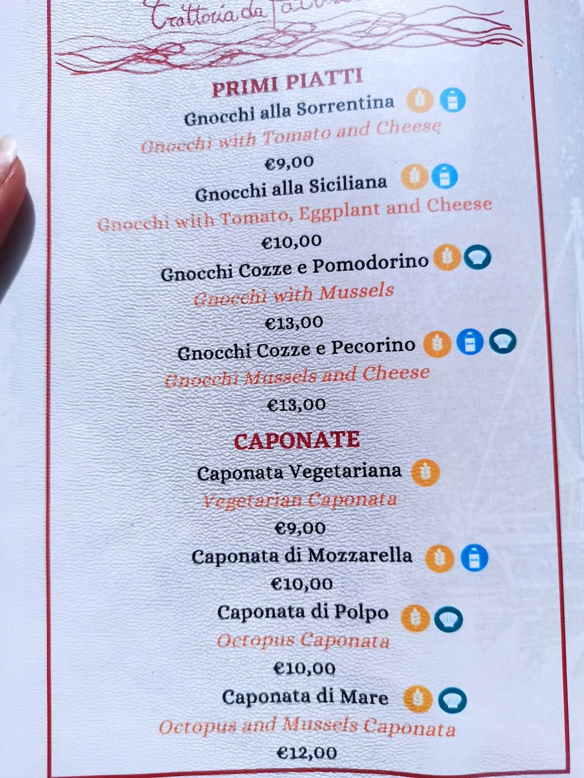 Menu di Trattoria Da Patrizia 