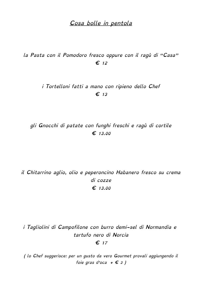 Menu di Trattoria El Bagolo Ristorantino 