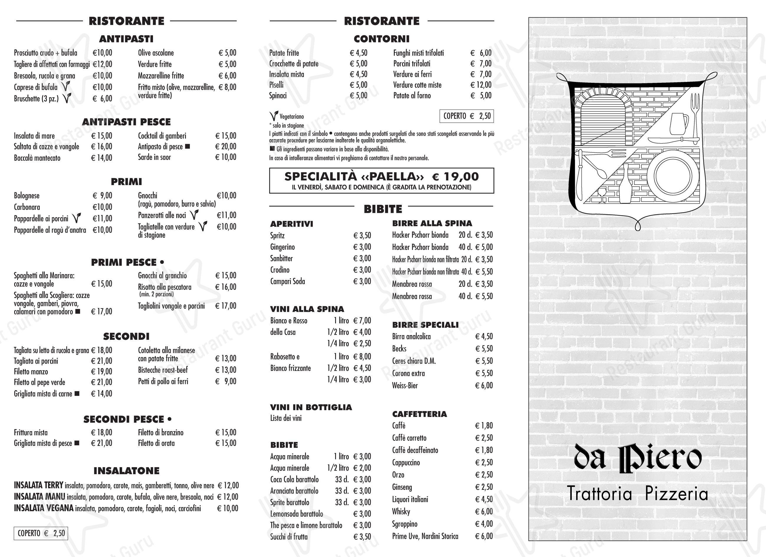 Menu di Trattoria Pizzeria da Piero - Menu