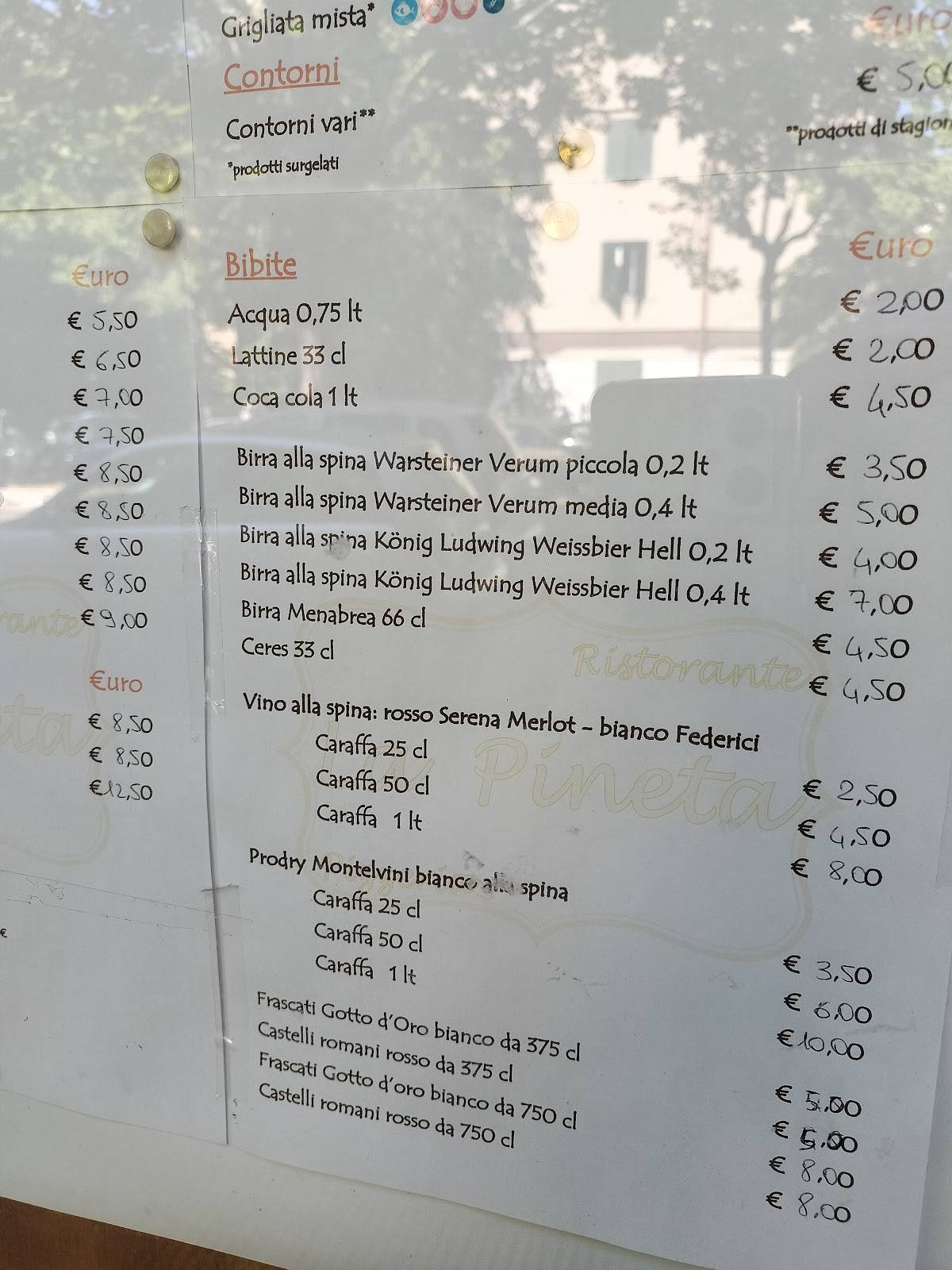 Menu di Trattoria Pizzeria La Pineta 