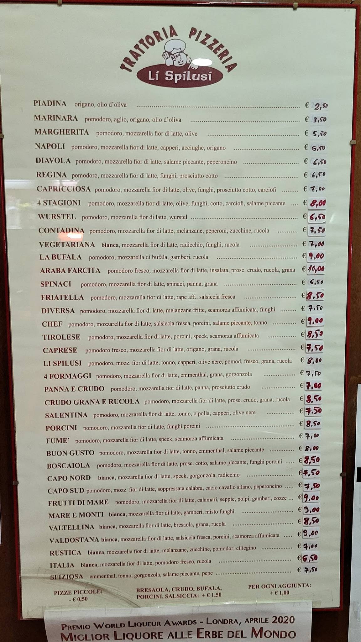 Menu di Trattoria Pizzeria 'Li Spilusi' 