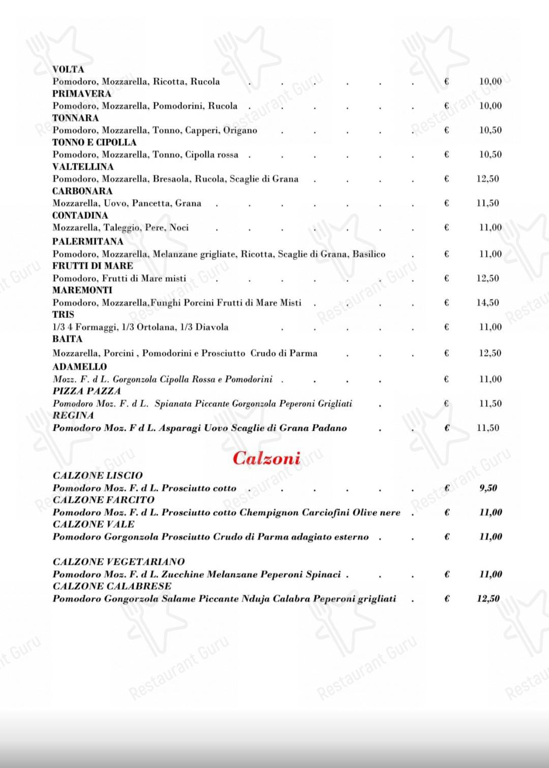Menu per Trattoria Pizzeria Ristorante in Borgovico ristorante