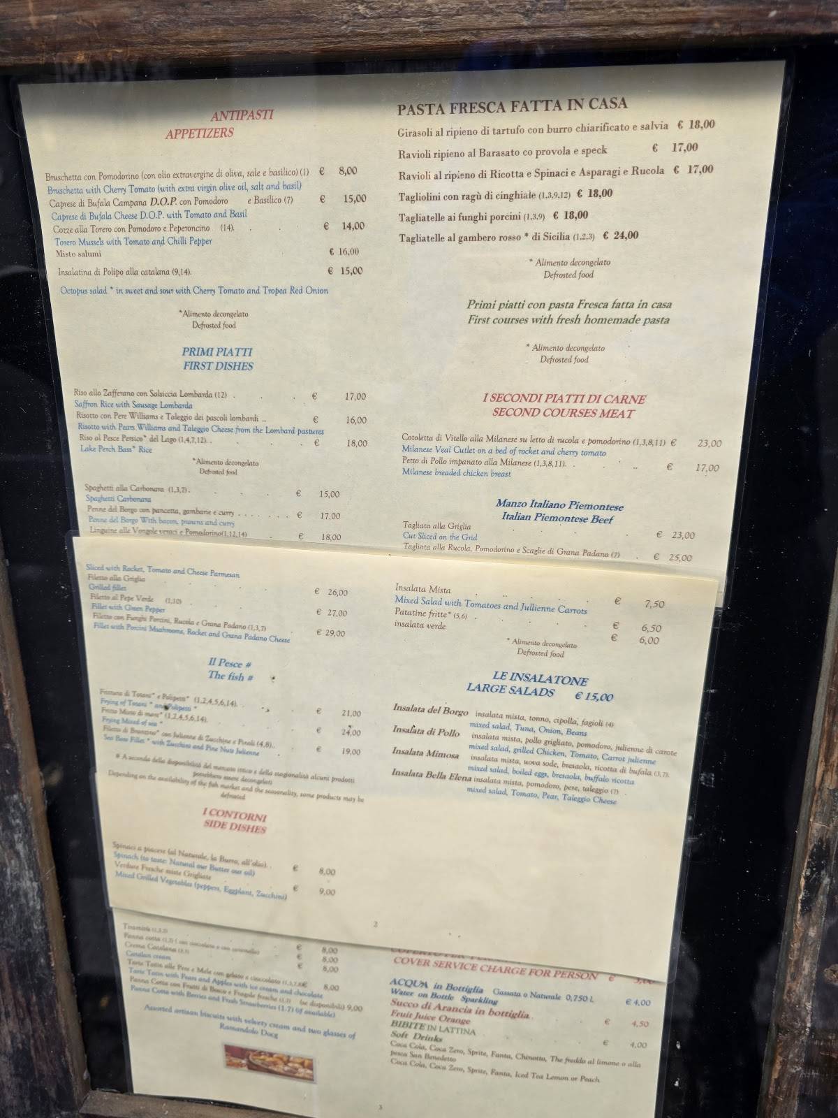 Menu di Trattoria Pizzeria Ristorante in Borgovico 