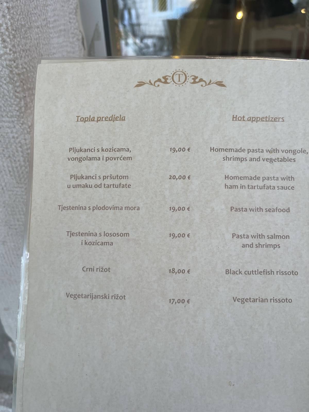 Menu di Trattoria Tinel 
