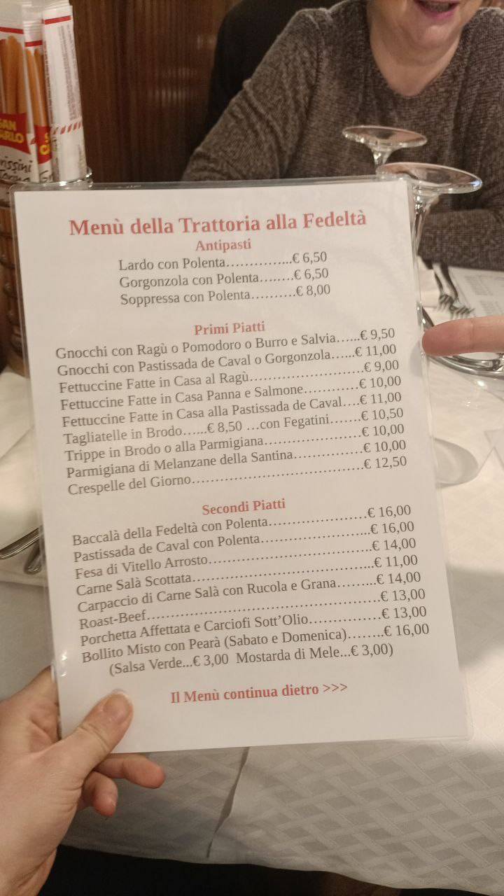 Menu di Trattoria alla Fedeltà di Aldegheri Nadia e c. Snc 