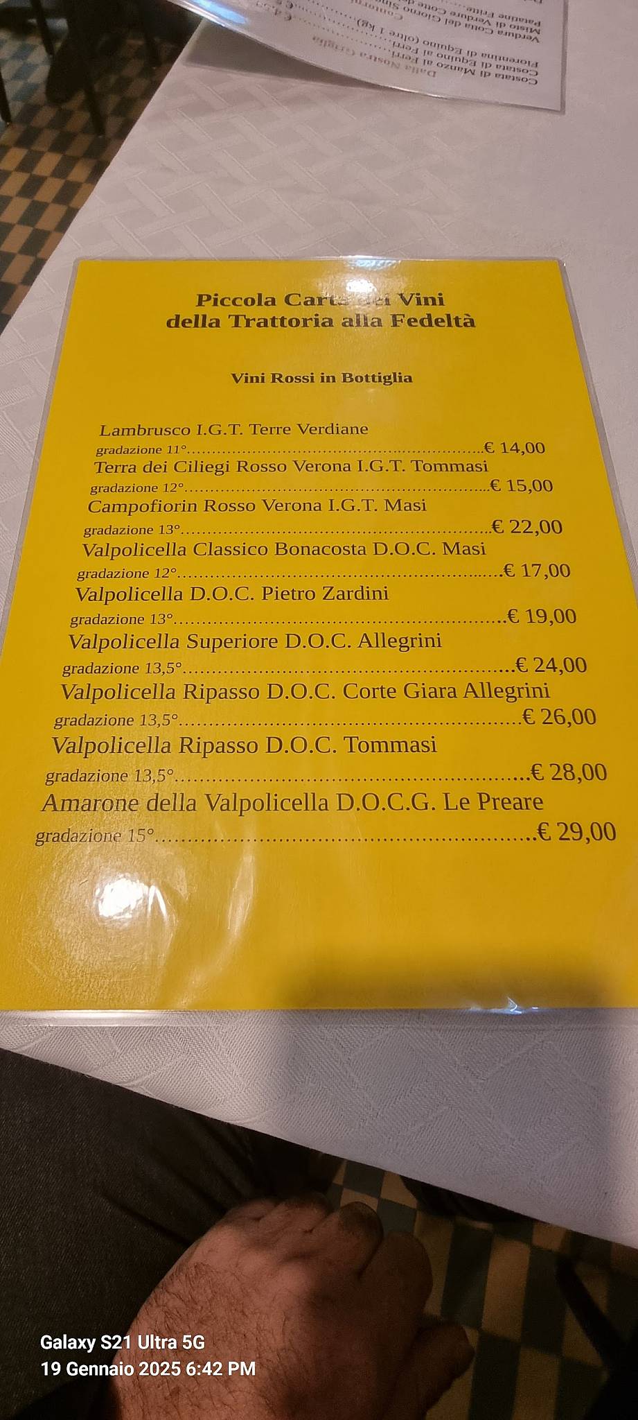 Menu di Trattoria alla Fedeltà di Aldegheri Nadia e c. Snc 