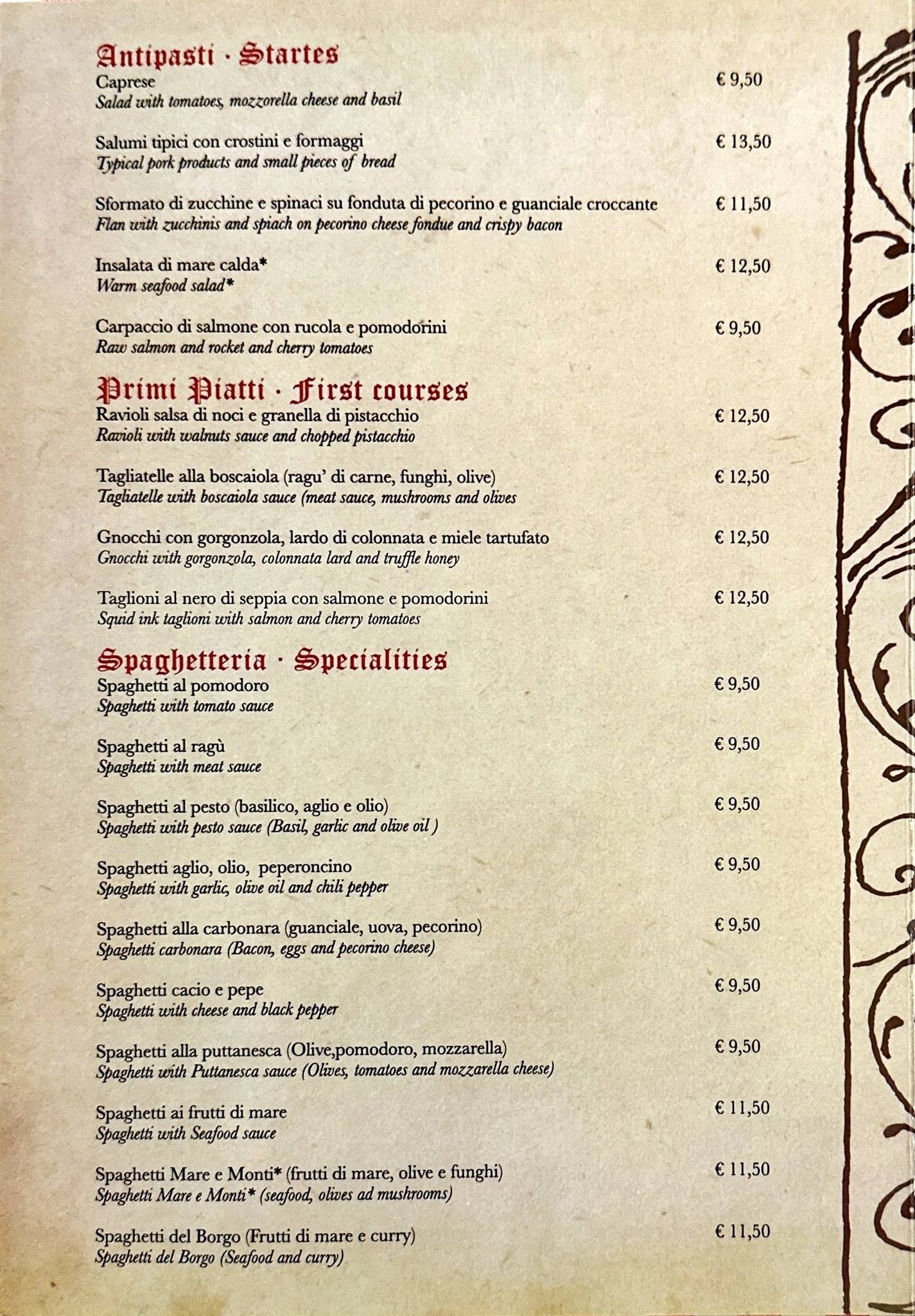 Menu di Trattoria Del Borgo 