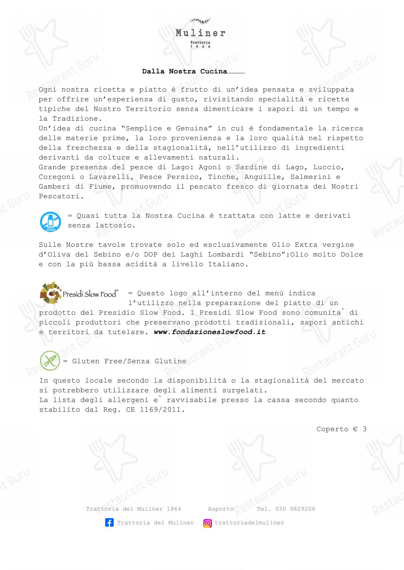 Menu bar per Trattoria del Muliner in Clusane