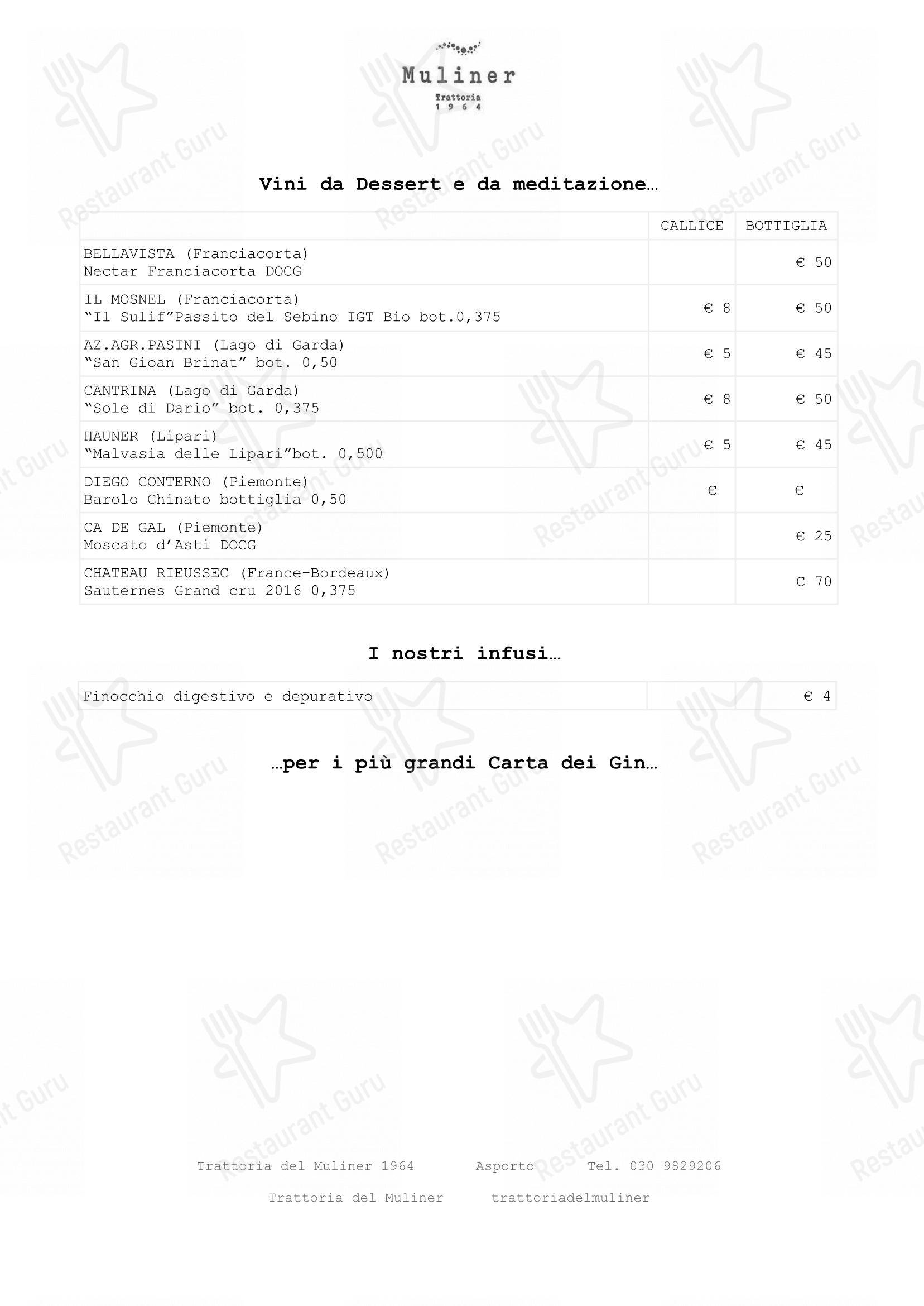 Menu di Trattoria del Muliner - Крафт меню