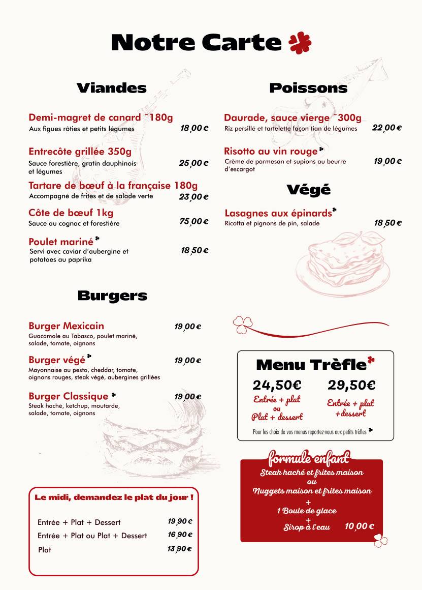 Menu de Trèfle Rouge