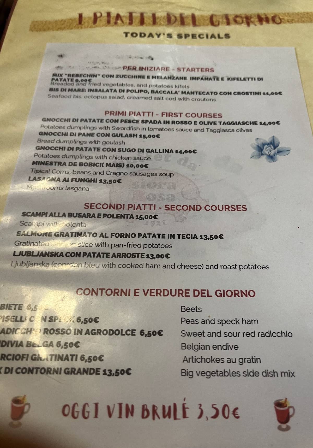 Menu de Siora Rosa
