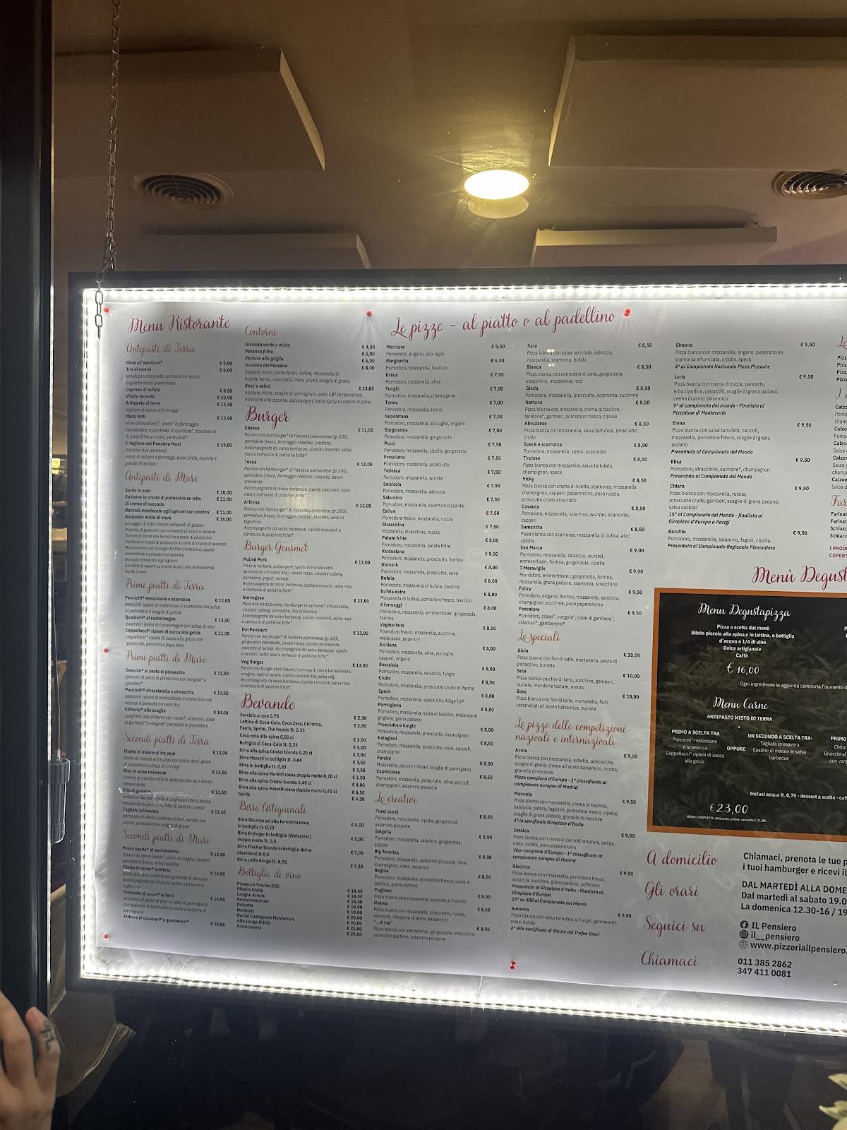 Menu di Il Pensiero pizzeria campione d'europa 