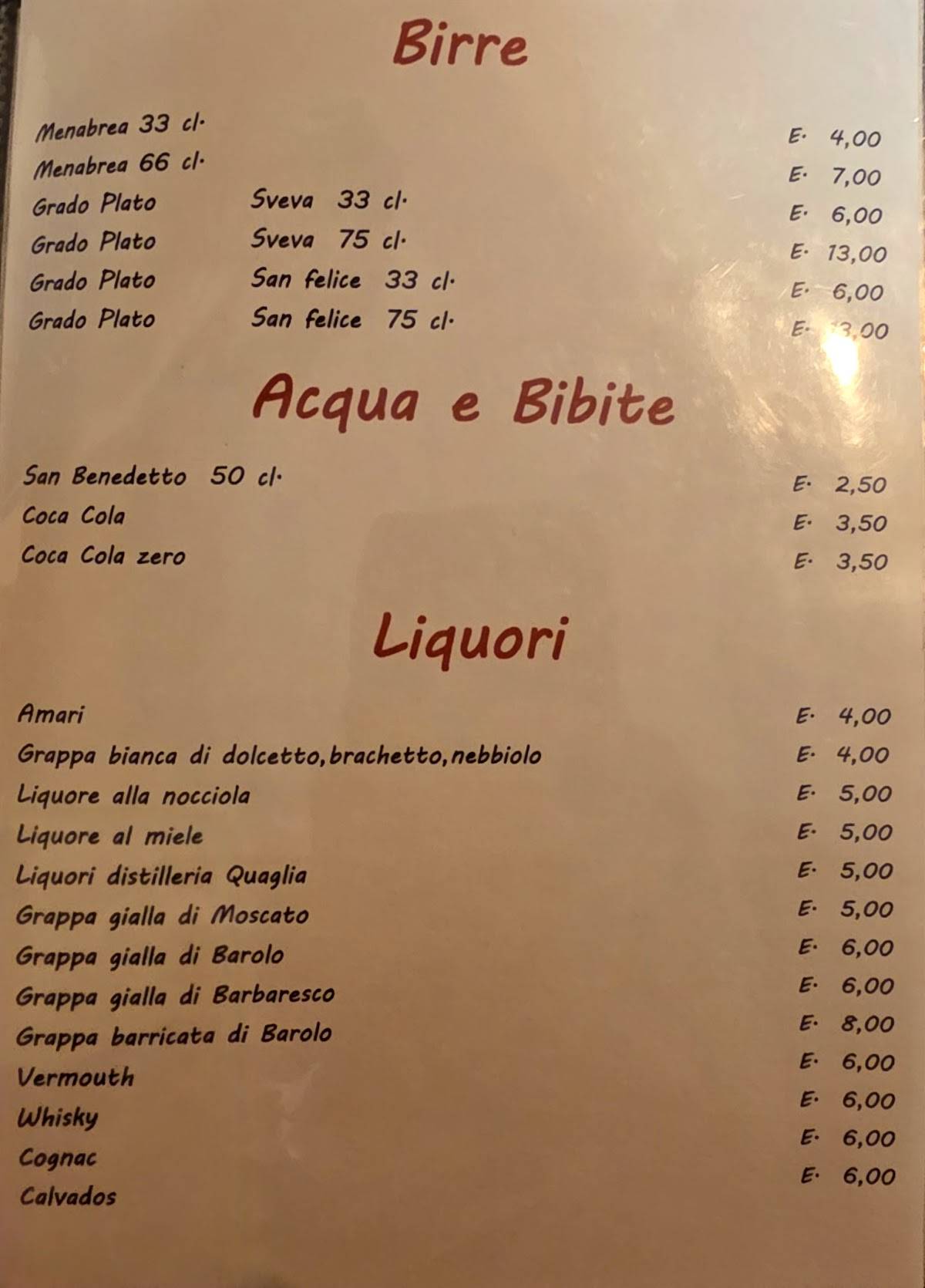 Menu di Locanda da Betty 