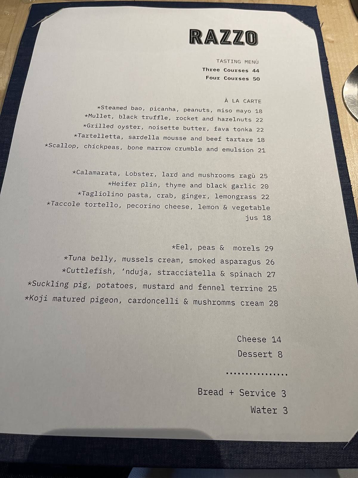 Menu de Razzo