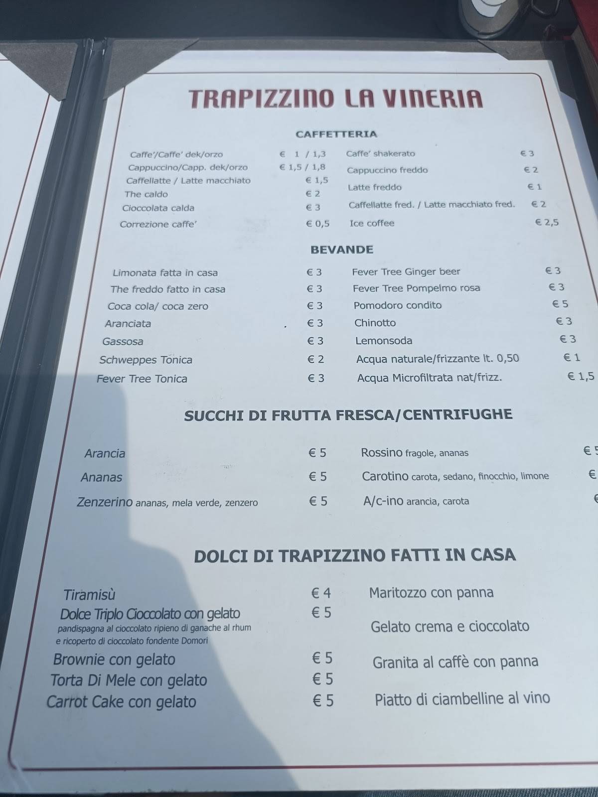 Menu di Trapizzino Piazza Carlina 