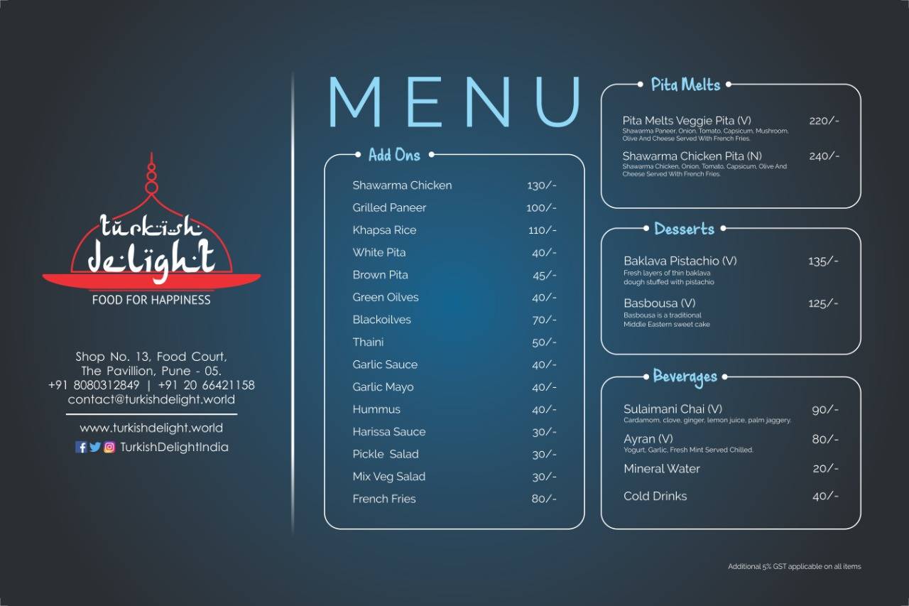 Turkish Delight menu