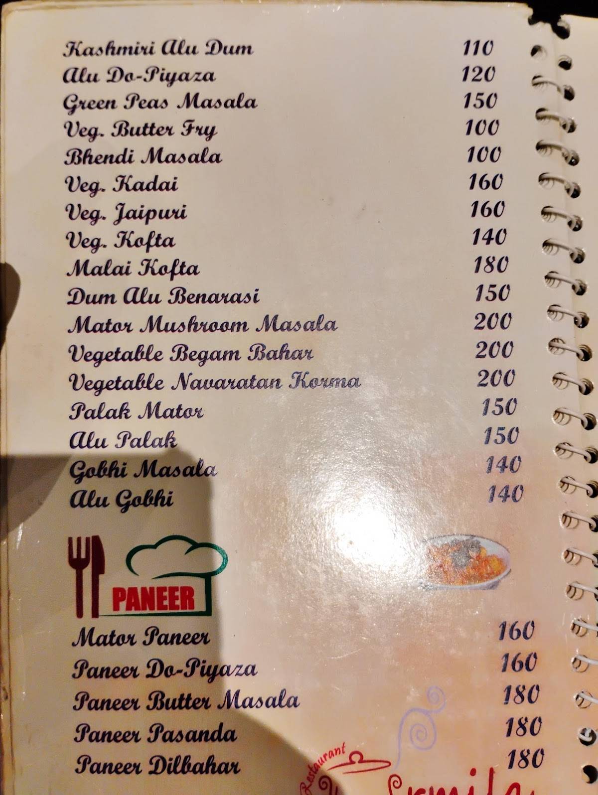 URMILA RESTAURANT menu