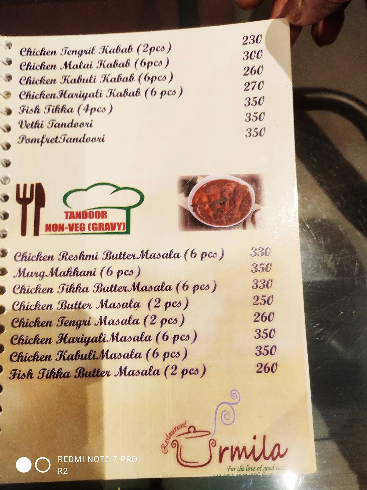 URMILA RESTAURANT menu