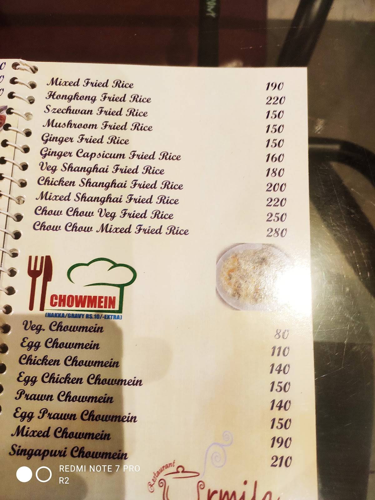 URMILA RESTAURANT menu