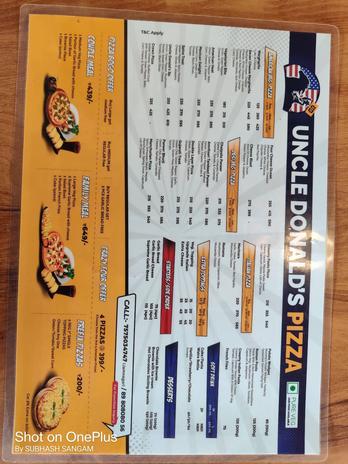 Uncle Donald's Pizza jamnagar menu