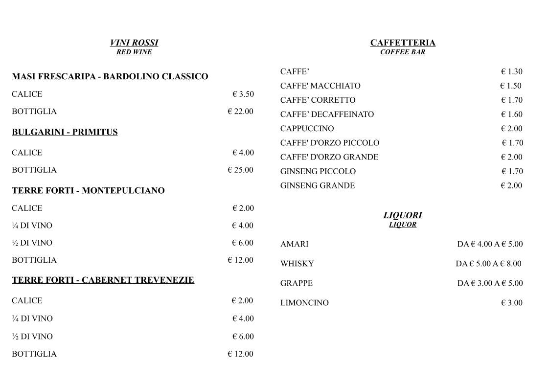 Menu di Pizzeria Urban Cafe' 