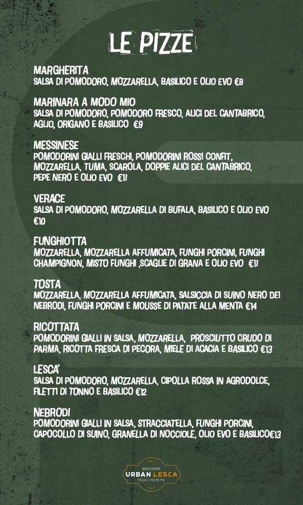 Menu di Urban Lescà - Ristorante Pizzeria Messina 