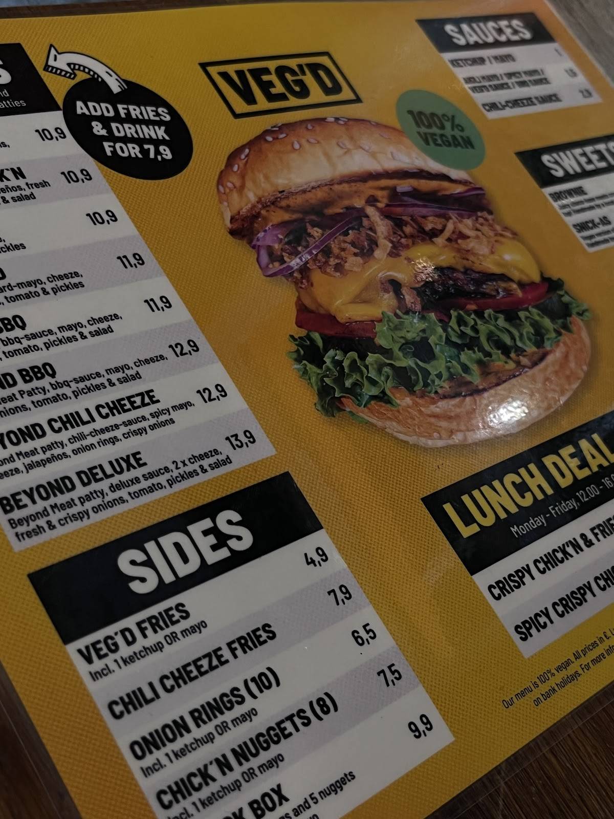 Menu de VEG'D - Vegan Burgers - F-hain