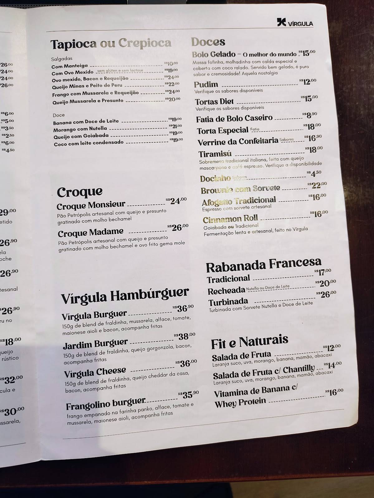 Emporio Vírgula cardápio