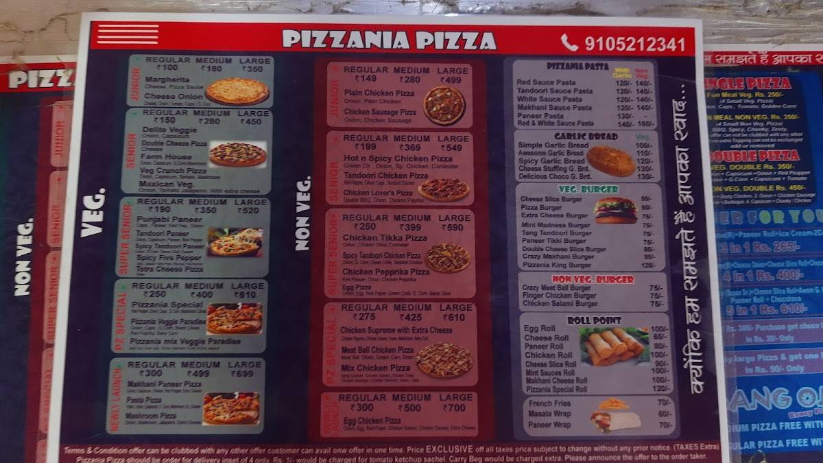 VM Pizzania's Pizza menu