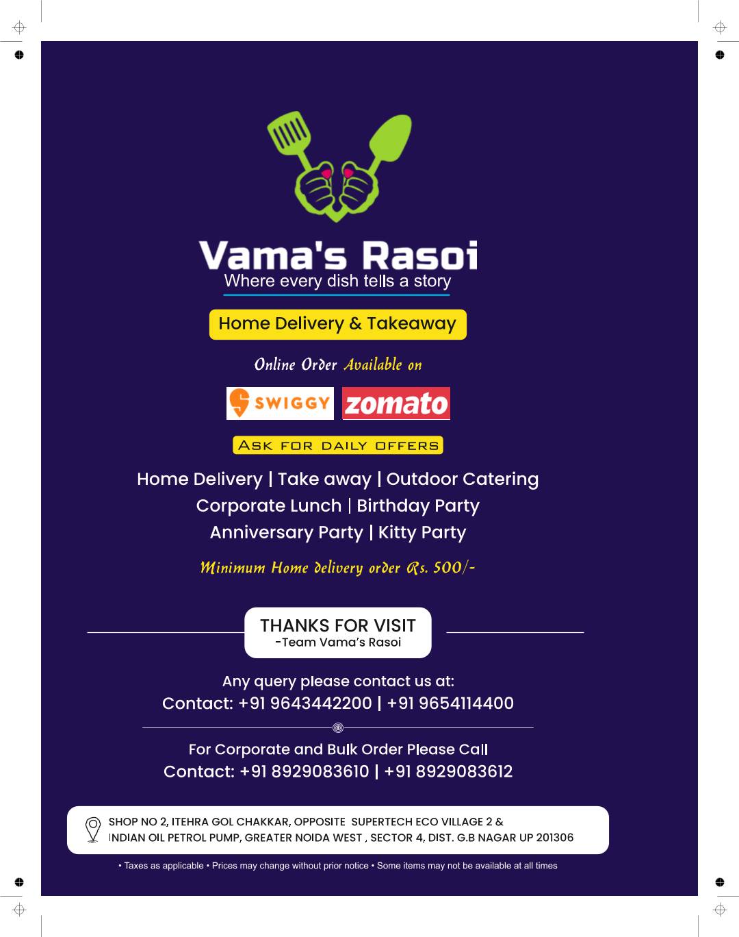 Vama's Rasoi menu