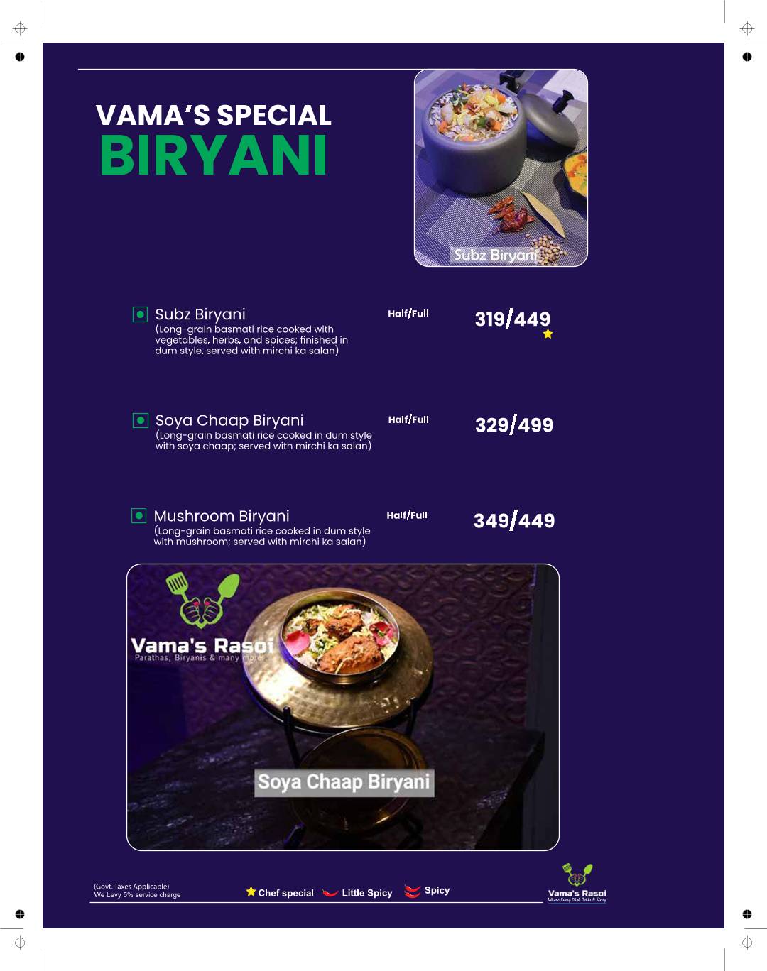 Vama's Rasoi menu