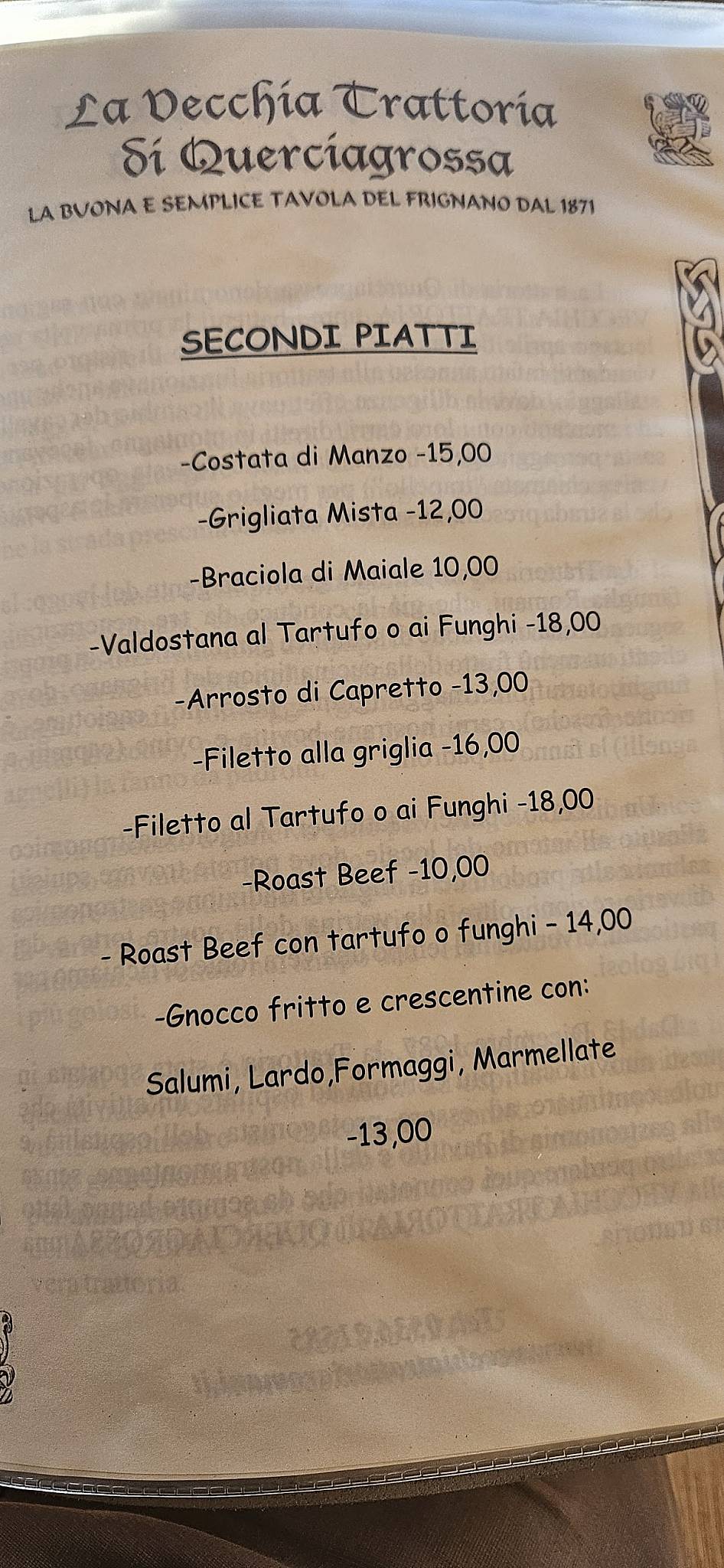Menu di Vecchia Trattoria Romani 