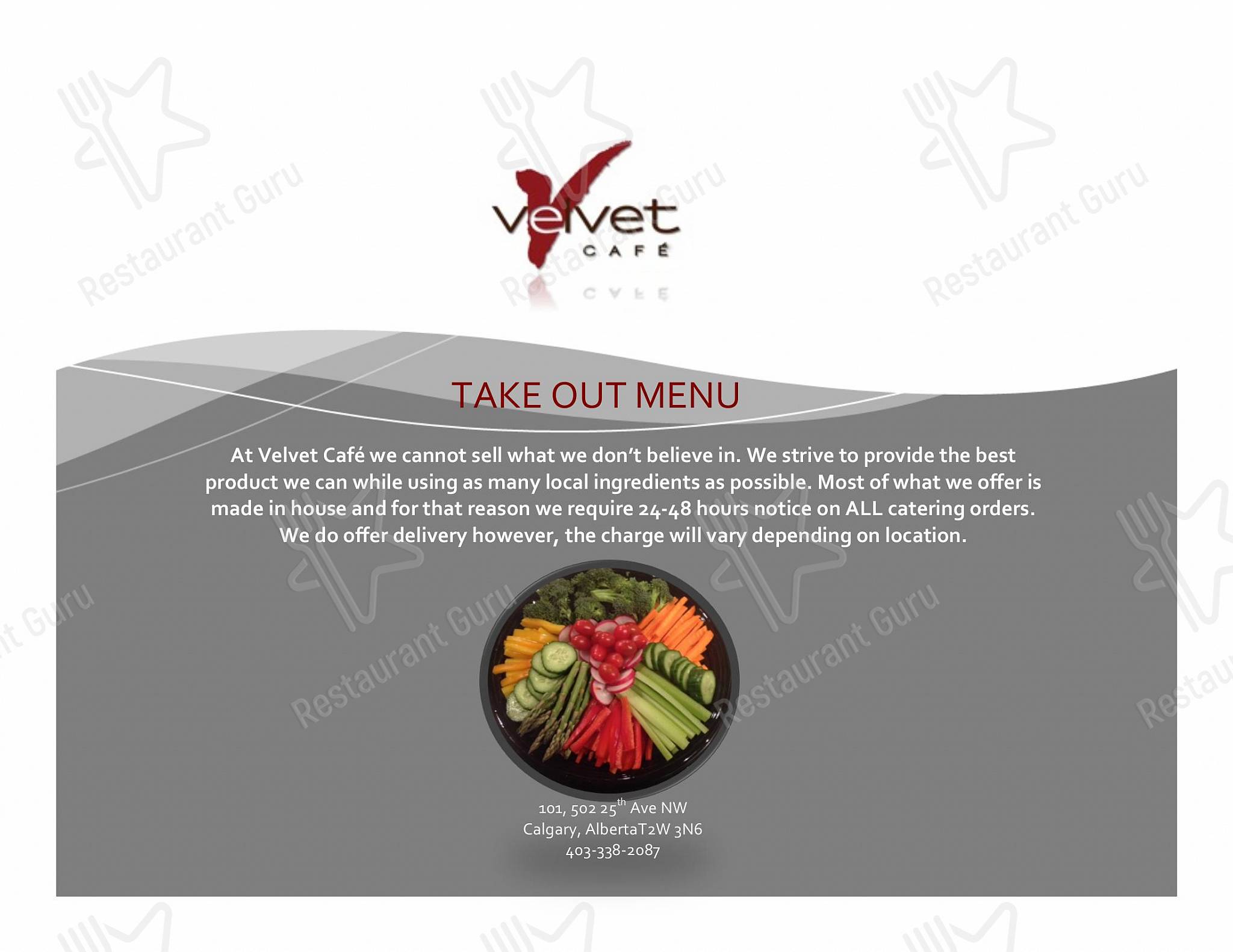 Menu pour Velvet Cafe - Menu