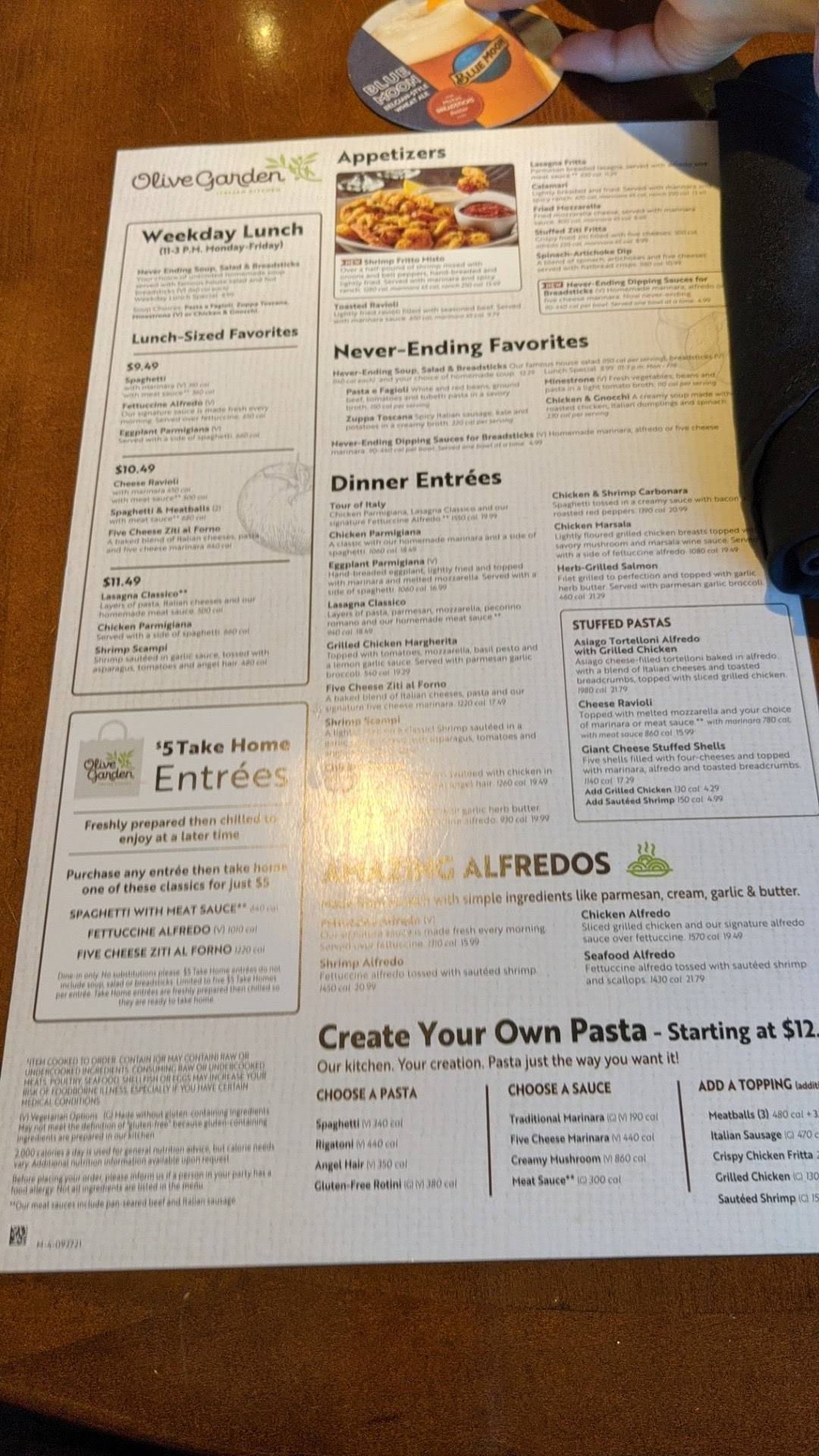 Menu at Olive Garden Italian Restaurant, Victorville